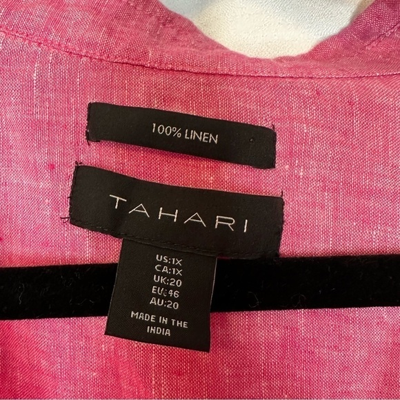 Tahari Linen Shirt Blouse Women's Plus Size 1X Pink Top Mother Of Pearl Buttons - Picture 3 of 11